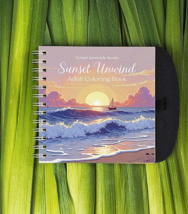 Sunset Unwind - Adult Coloring Book + Colored Pencils