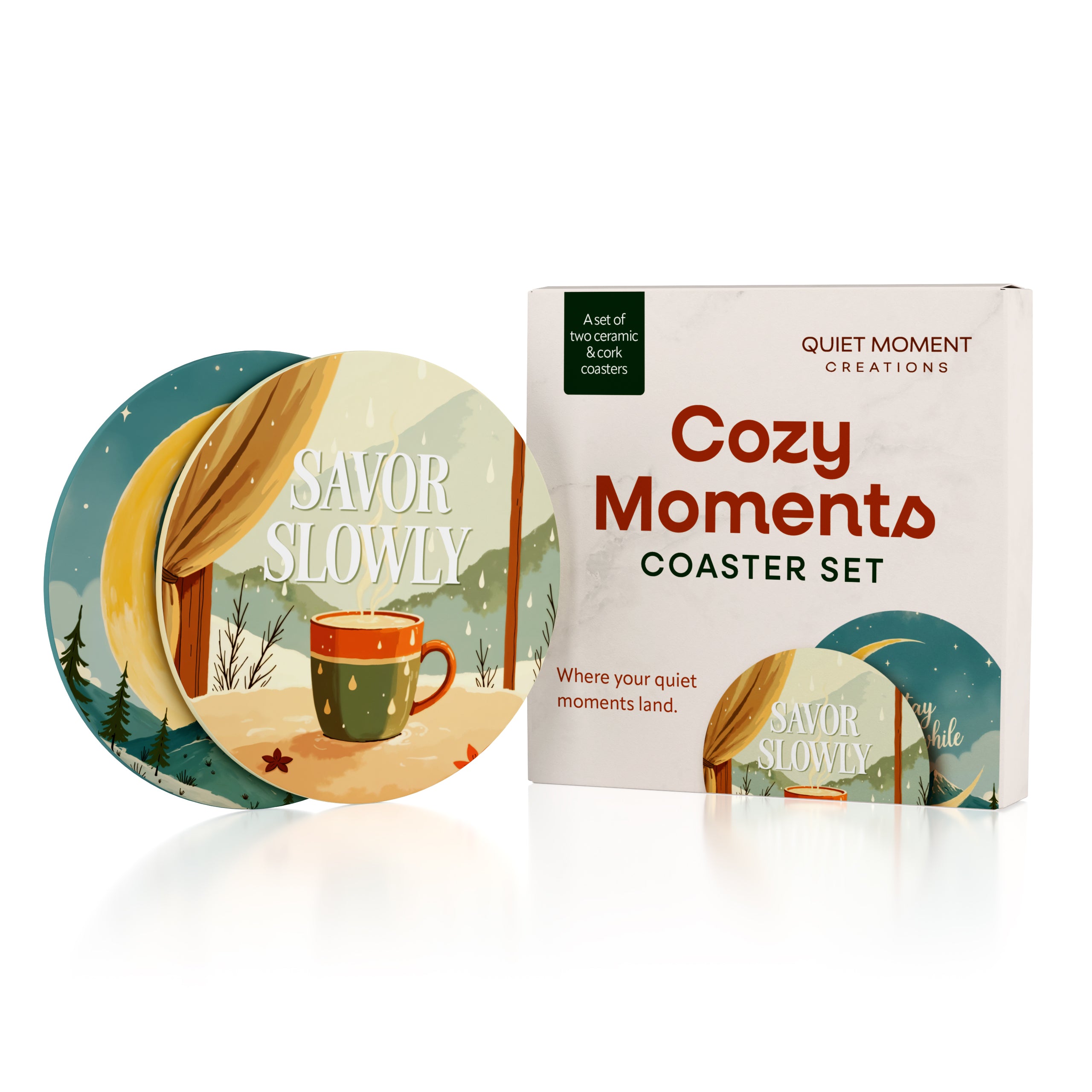 Cozy Moments Ceramic Coasters (2-pack)