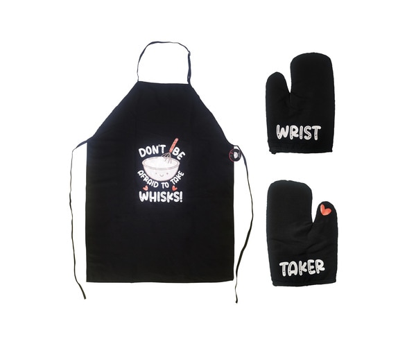Don’t Be Afraid to Take Whisks Apron and Mitt Set product photo